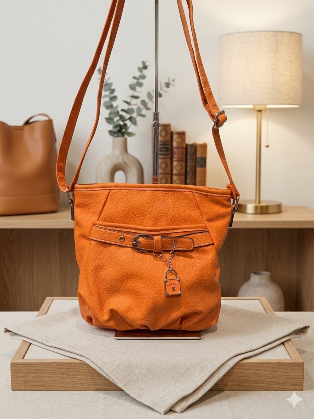 Rosetti Orange Vegan Leather Crossbody with Padlock Charm